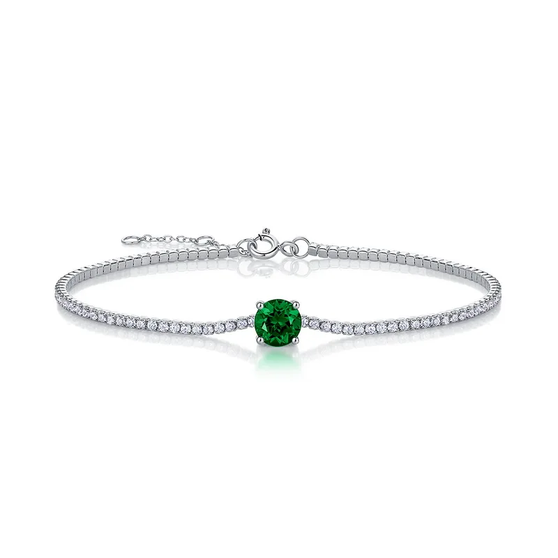Wholesale Jewelry S925 Silver Charm Adjustable Lab Grown Emerald Bracelet Full Diamond Sets