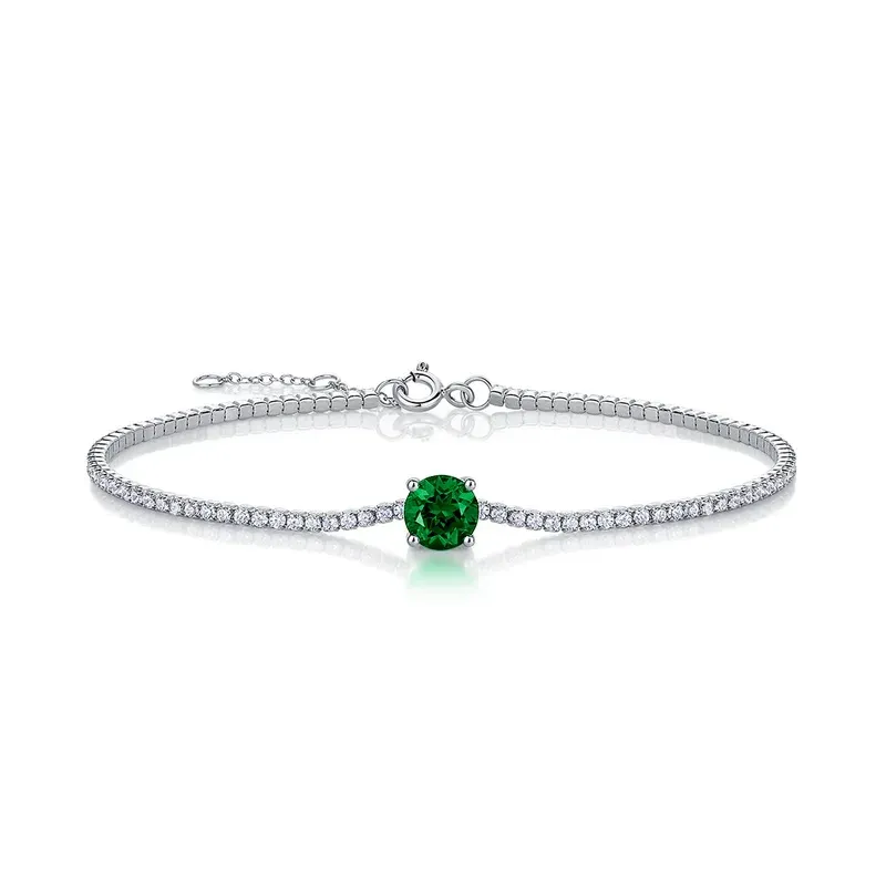 Wholesale Jewelry S925 Silver Charm Adjustable Lab Grown Emerald Bracelet Full Diamond Sets