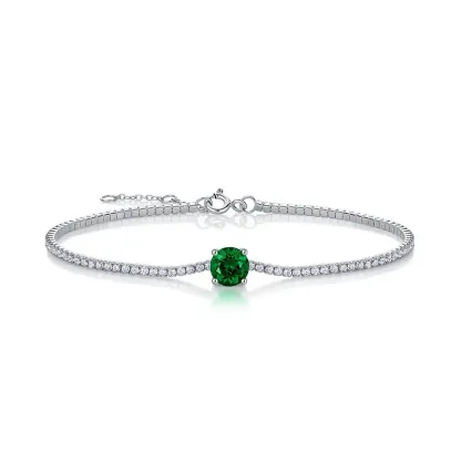 Wholesale Jewelry S925 Silver Charm Adjustable Lab Grown Emerald Bracelet Full Diamond Sets