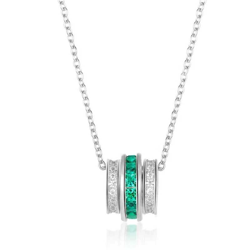  Crystal Gemstone Pendant Baguette Cubic Zirconia Green Emerald Wheel Pendant Necklace