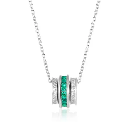  Crystal Gemstone Pendant Baguette Cubic Zirconia Green Emerald Wheel Pendant Necklace