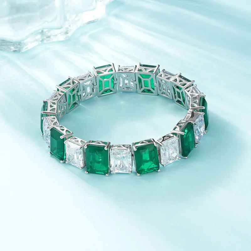 Women's Retro Style Bracelet Versatile Set with ZirconParaiba Synthetic Green Glass Diamond Bracelet Chain for Parties