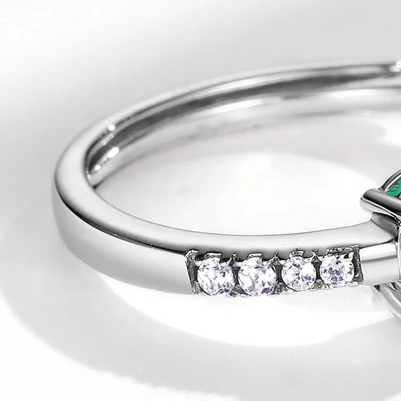 Minimalist Adjustable 925 Serling Silver Oval Shape Gemstone Rings Emerald Cut Lab Created Emeralds Finger Ring