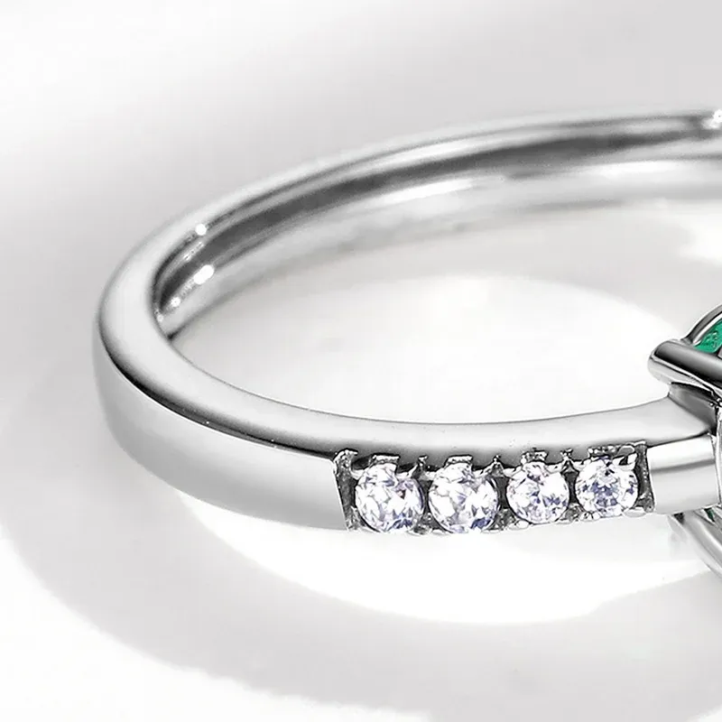 Minimalist Adjustable 925 Serling Silver Oval Shape Gemstone Rings Emerald Cut Lab Created Emeralds Finger Ring