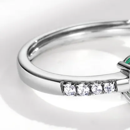 Minimalist Adjustable 925 Serling Silver Oval Shape Gemstone Rings Emerald Cut Lab Created Emeralds Finger Ring