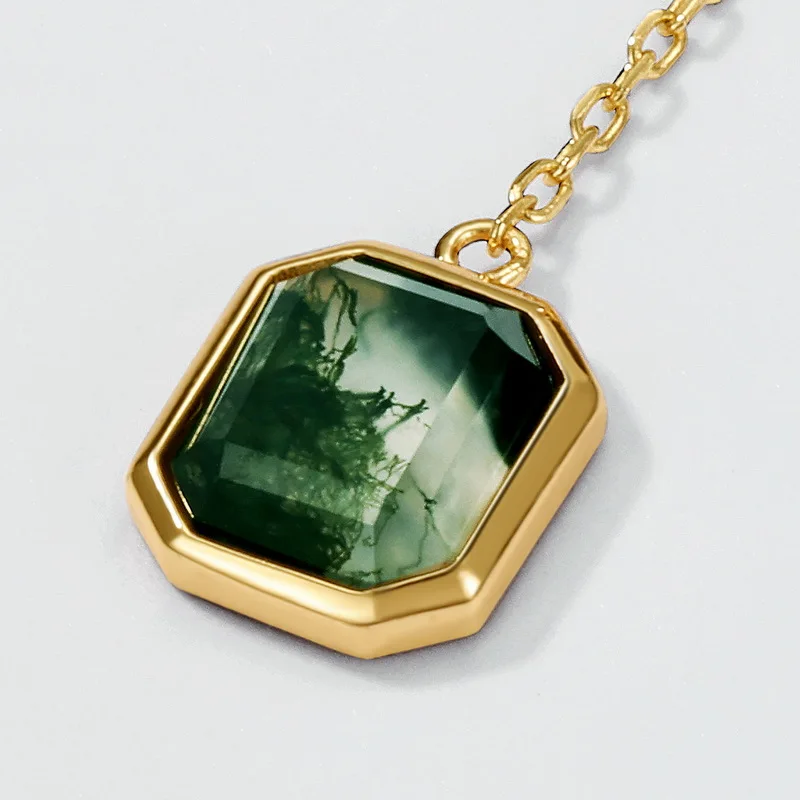 Jewelyking Oval Round Double Stone Natural Black Agate Green Moss Agate 18k Gold Plated Pendant Earrings JKES0088