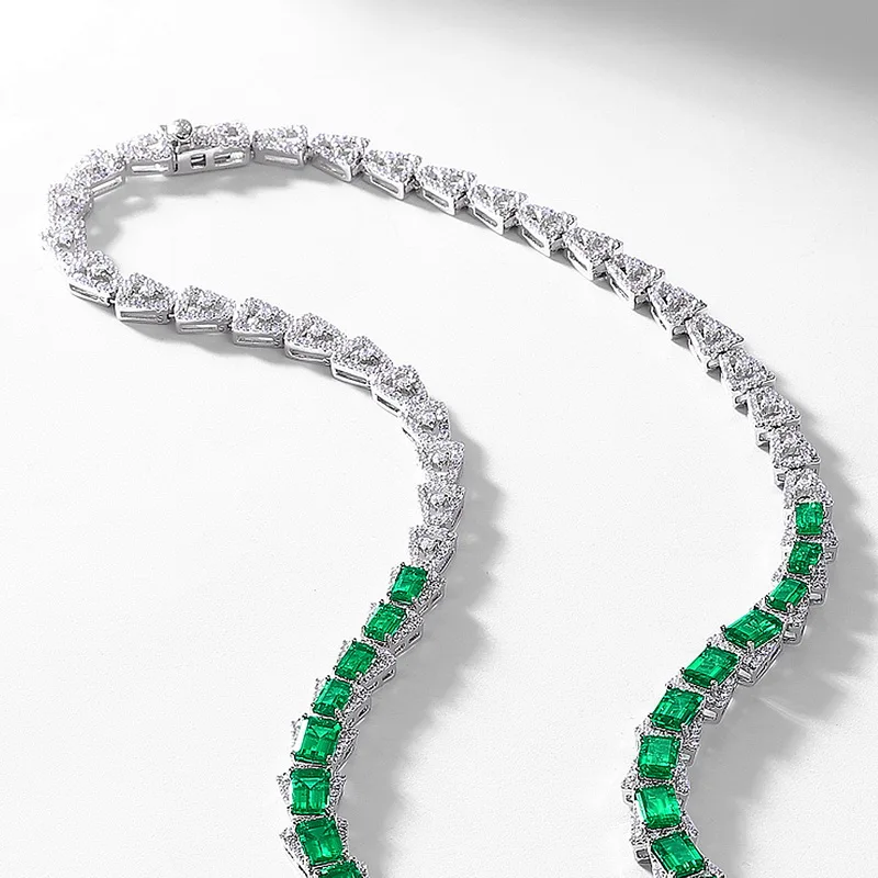 Luxury 925 Sterling Silver White Plated Snake Lab Grown Emerald Necklace Elegant Fine Jewelry Anniversary Engagement Gift Set