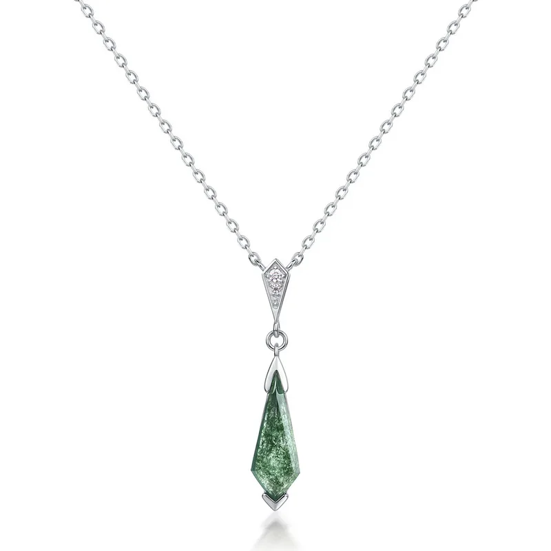 Jewelyking S925 Sterling Silver Fairy Style Green Moss Pendant ExquisiteClavicle Necklace JKNS0088