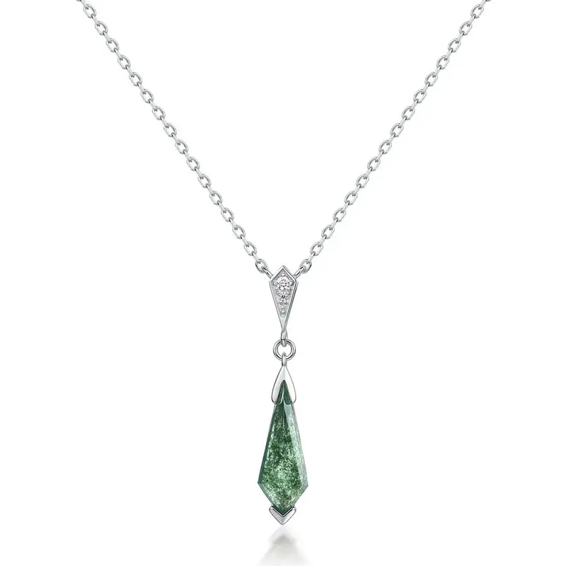 Jewelyking S925 Sterling Silver Fairy Style Green Moss Pendant ExquisiteClavicle Necklace JKNS0088