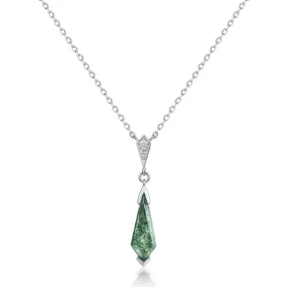 Jewelyking S925 Sterling Silver Fairy Style Green Moss Pendant ExquisiteClavicle Necklace JKNS0088