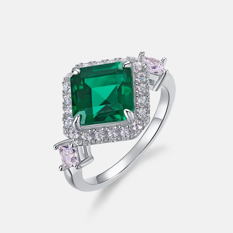 Panyu Custom Synthetic Lab Emerald Ring Women S925 Full Colored Diamonds Retro Finger Ring