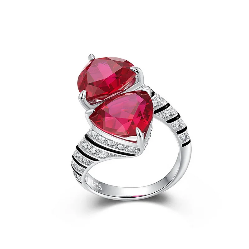 JewelyKing S925 Silver Exquisite Triangular Diamond Inlaid Cultivation of Colored Gemstone Open Ring  JKRS0286