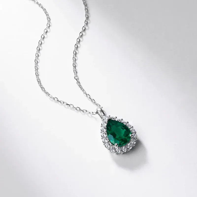 New Lab Grown Emerald Necklace 925 Sterling Silver Lab Gemstone Pendant Retro Elegant Jewelry