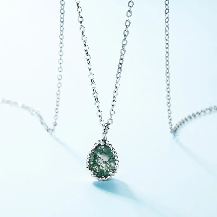 Jewelyking S925 Sterling Silver Elegant Style Moss Agate Garnet Citrine Pear Gemstone JKNS0080