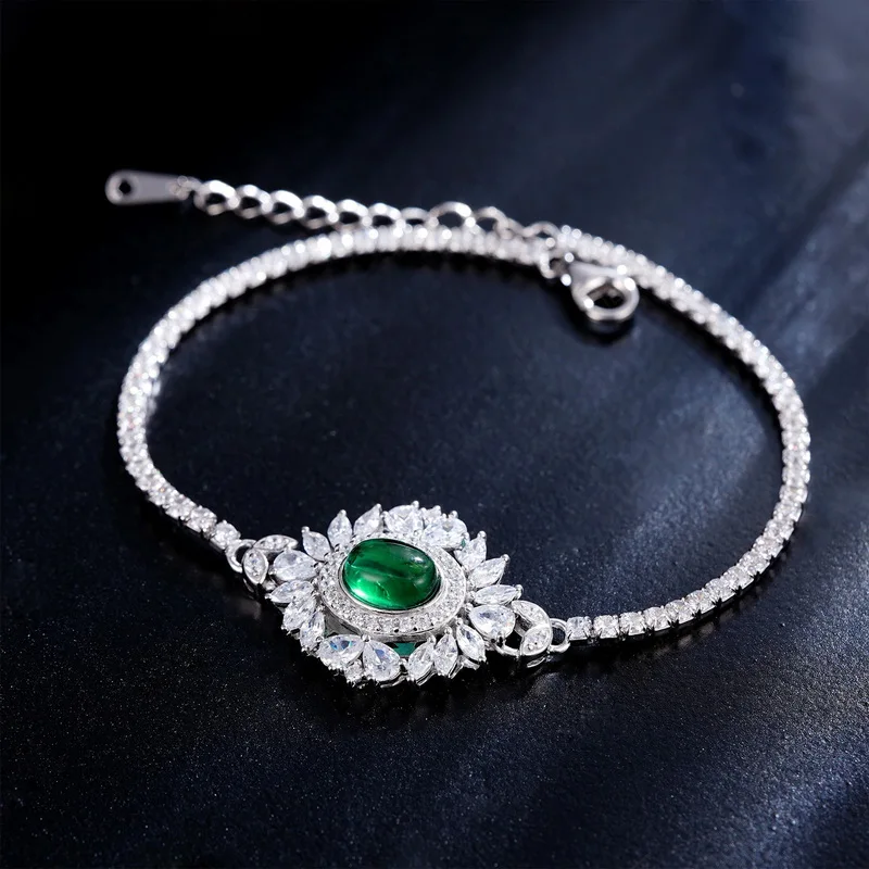 Fine Jewelry 18k White Gold Gemstone Bracelet Custom Jewelry Lab Diamond Lab Grown Emerald Bracelet for Women