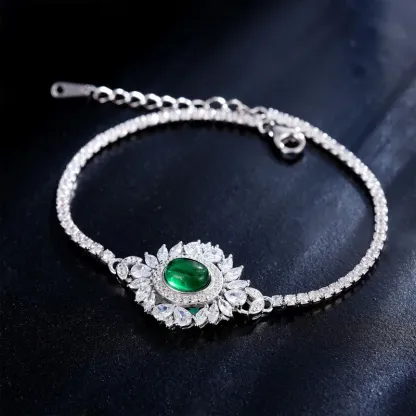 Fine Jewelry 18k White Gold Gemstone Bracelet Custom Jewelry Lab Diamond Lab Grown Emerald Bracelet for Women
