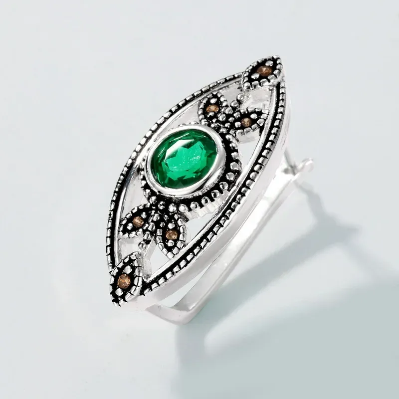 Panyu Factory 925 Sterling Silver Plated Gemstone Vintage Lab Emerald Hollow Leaf Earrings