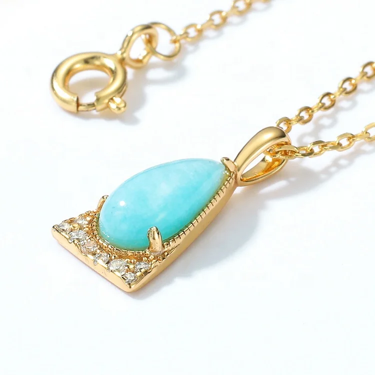 JewelyKing S925 Sterling Silver Handmade Amazonite Vintage Gemstone Pendant Necklace JKNS0180