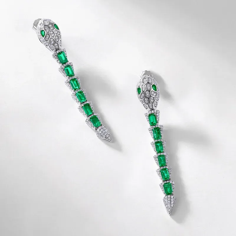 Silver Sterling S925 Earring Premium Snake Design Lab Grown Emerald Ear Stud