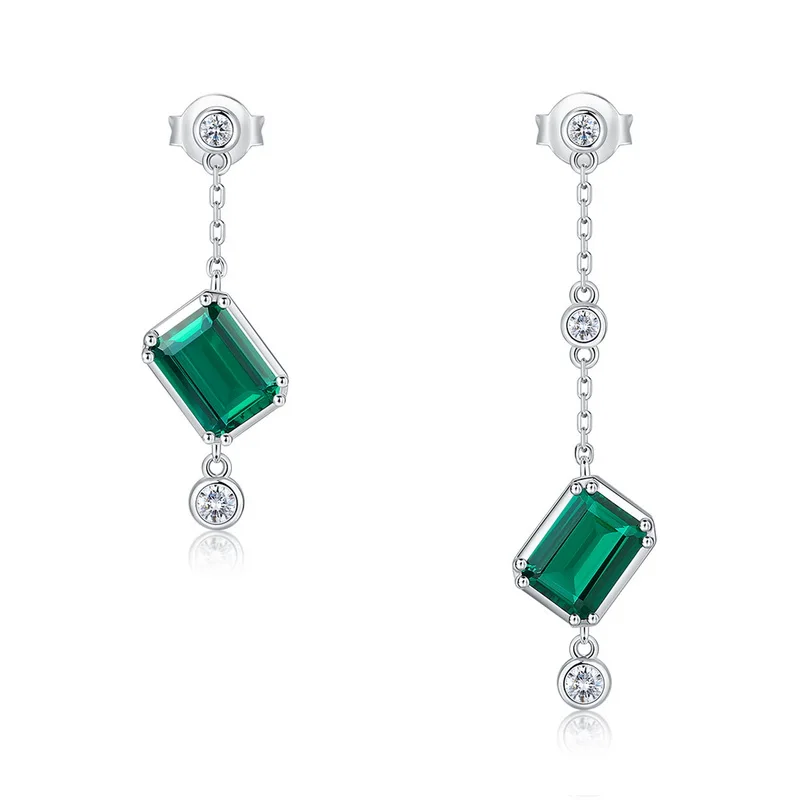 New Minimalist Geometric Lab Grown Emerald Earrings 925 Sterling Silver Colored Gemstone Jewelry Wholesale