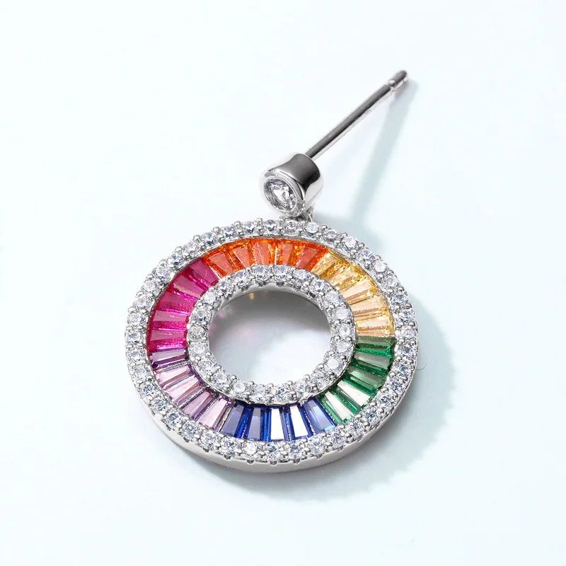 Brazilian Hot Mix Color Earrings Circle Silver 925 Gold Plated Colorful Zirconia Paved Jewelry New Fashion Stud Hoop Earrings