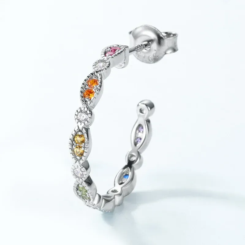 925 Sterling Silver Jewelry Zircon Rainbow CZ Gemstone Stud Women Earrings for Women
