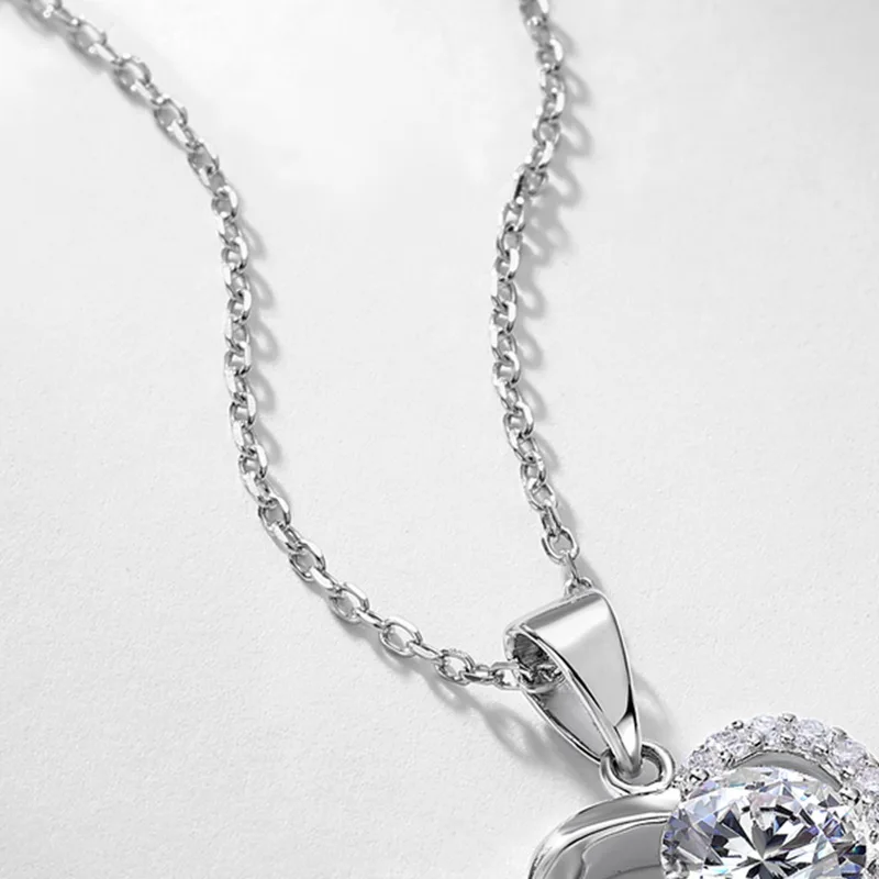 JewelyKing S925 Sterling Silver Rhodium Plated Heart Lab Grown Diamond Necklace 