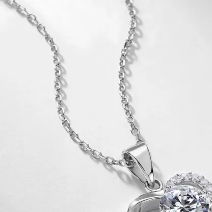 JewelyKing S925 Sterling Silver Rhodium Plated Heart Lab Grown Diamond Necklace 