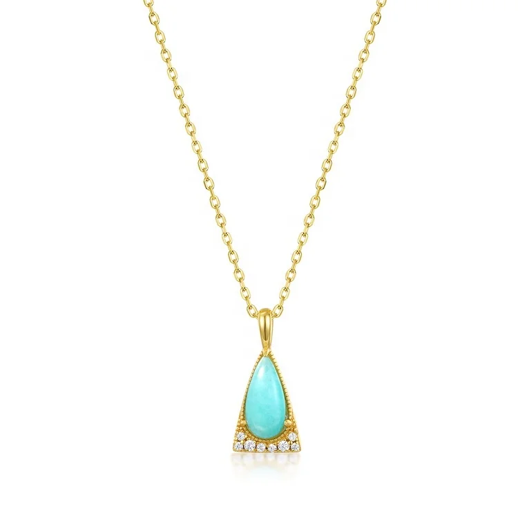JewelyKing S925 Sterling Silver Handmade Amazonite Vintage Gemstone Pendant Necklace JKNS0180