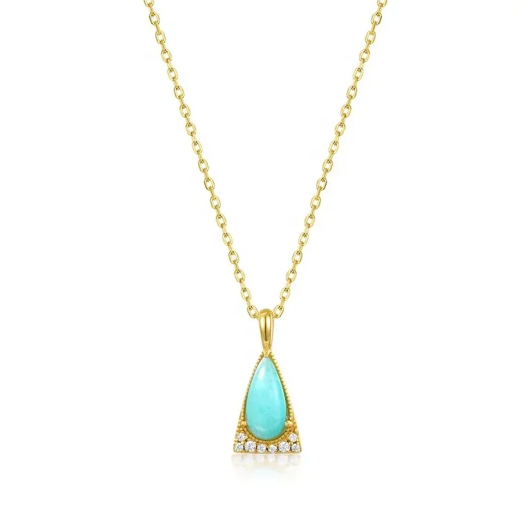 JewelyKing S925 Sterling Silver Handmade Amazonite Vintage Gemstone Pendant Necklace JKNS0180