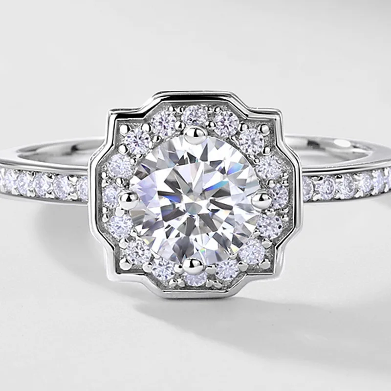 JewelyKing Women S925 Sterling Silver 1.0ct Radiant Flower Cut Lab Grown Diamond Wedding Engagement Rings JKRS0001