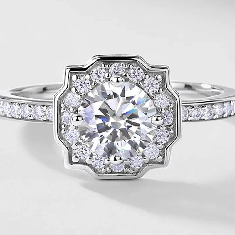 JewelyKing Women S925 Sterling Silver 1.0ct Radiant Flower Cut Lab Grown Diamond Wedding Engagement Rings JKRS0001