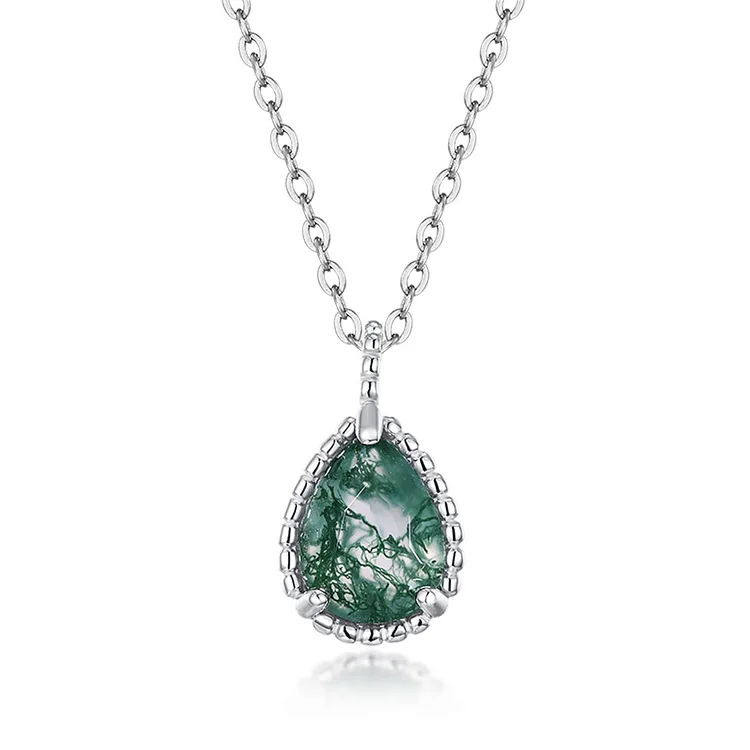 Jewelyking S925 Sterling Silver Elegant Style Moss Agate Garnet Citrine Pear Gemstone JKNS0080