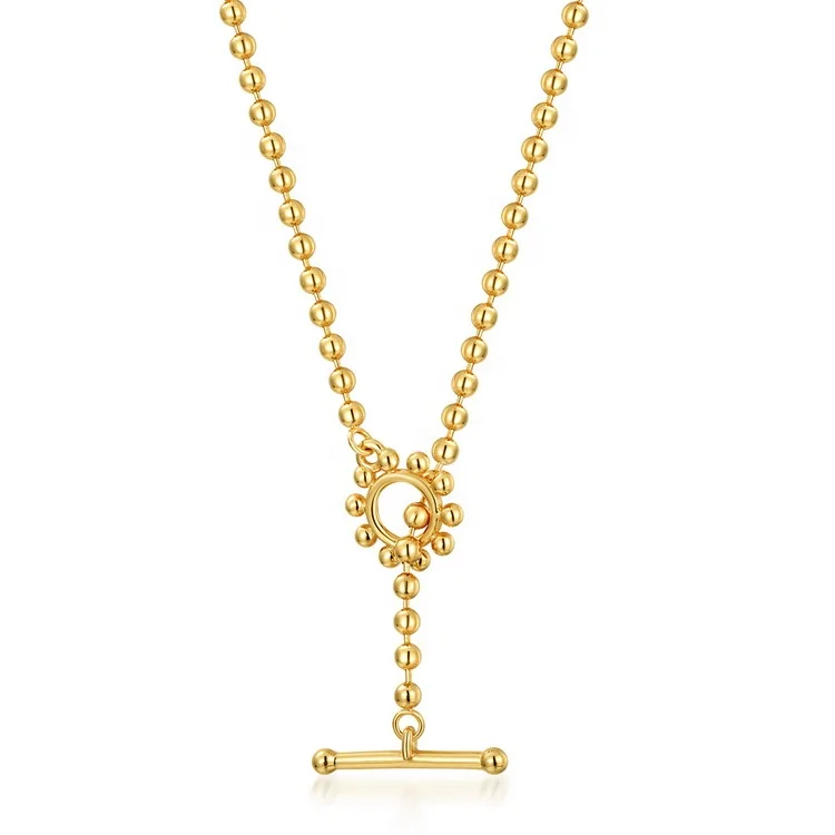 JewelyKing Gold Plated Bar Lariat Adjustable O T Buckle Choker Ball Chain Necklace JKNS159