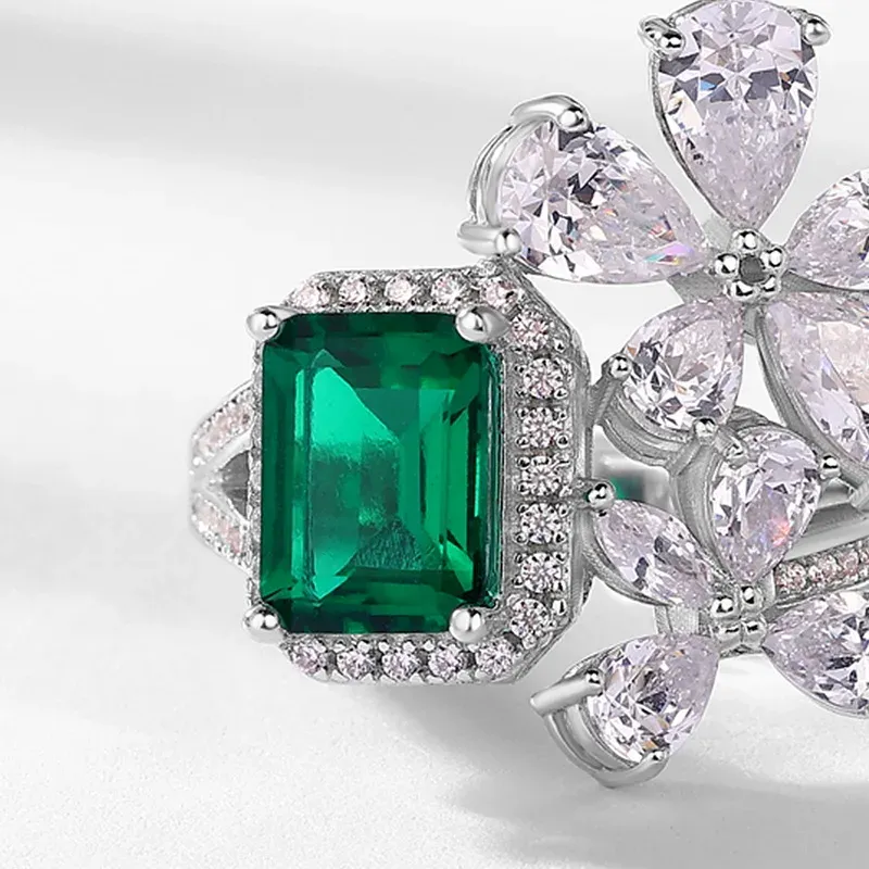 925 Silver Costume Jewelry Emerald Radiant Cut Engagement Women Jewelry Rings Promise Wedding Rings
