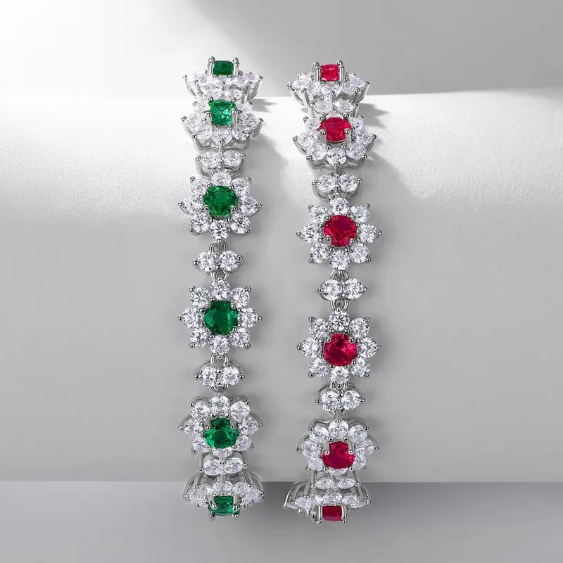 Luxury S925 Sterling Silver Jewelry Bracelets Ruby Emerald Gemstone Bracelets 925 Sterling Silver Hand Chain Jewelry for Women