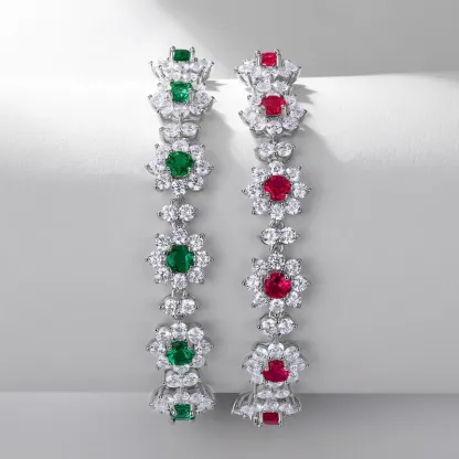 Luxury S925 Sterling Silver Jewelry Bracelets Ruby Emerald Gemstone Bracelets 925 Sterling Silver Hand Chain Jewelry for Women