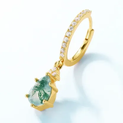 Jewelyking S925 Sterling Silver Classic Hoop Moss Agate Stones Sterling Silver Gold Plated Huggie Earrings JKES0076