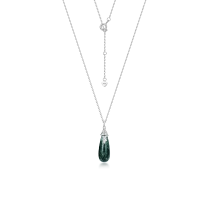 Jewelyking S925 Sterling Silver Green Moss Agate Stone Water Drop Pendant Necklace JKNS0096