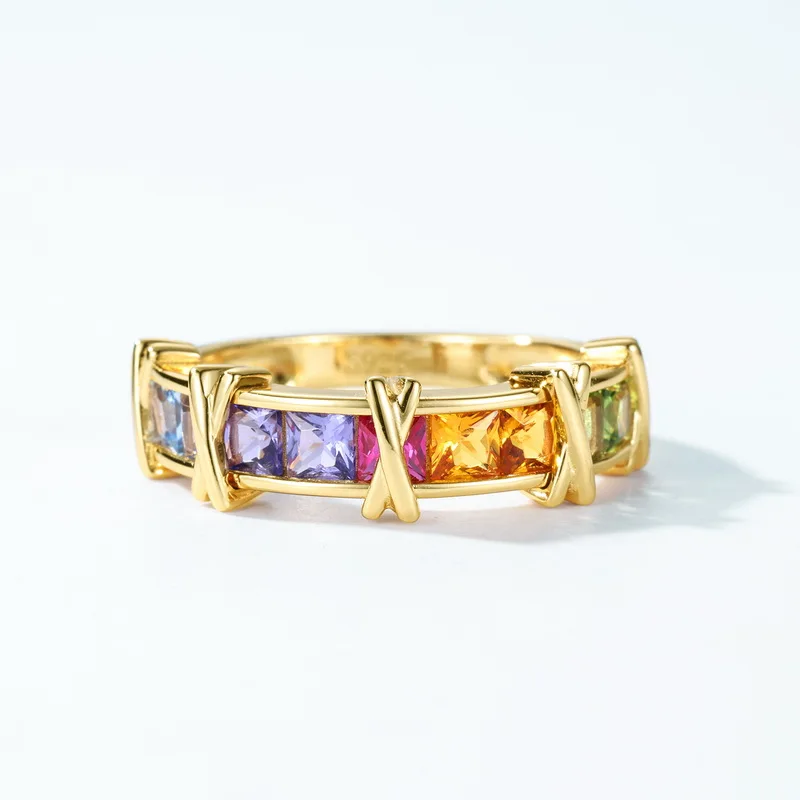 Gold Plated Jewelry High Quality Hand Made S925 Sterling Ring Silver With Many Tiny Shinny Emerald Stones Rings