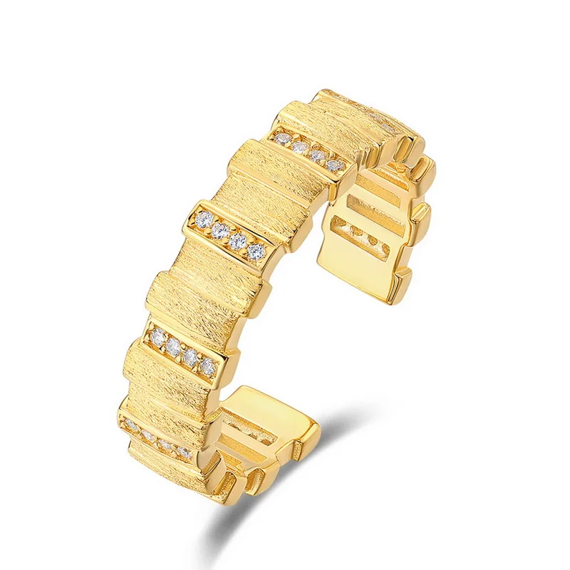 Jewelyking Italian Brushed Craft Ring S925 Sterling Silver 14K Gold Plated Light Luxury Retro Style High End Jewelry JKRS0102