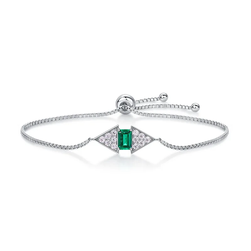 Custom Elegant Bracelet Jewelry S925 Silver Adjustable Bracelets Lab Grown Emerald Stone for WOMEN'S Gift Party