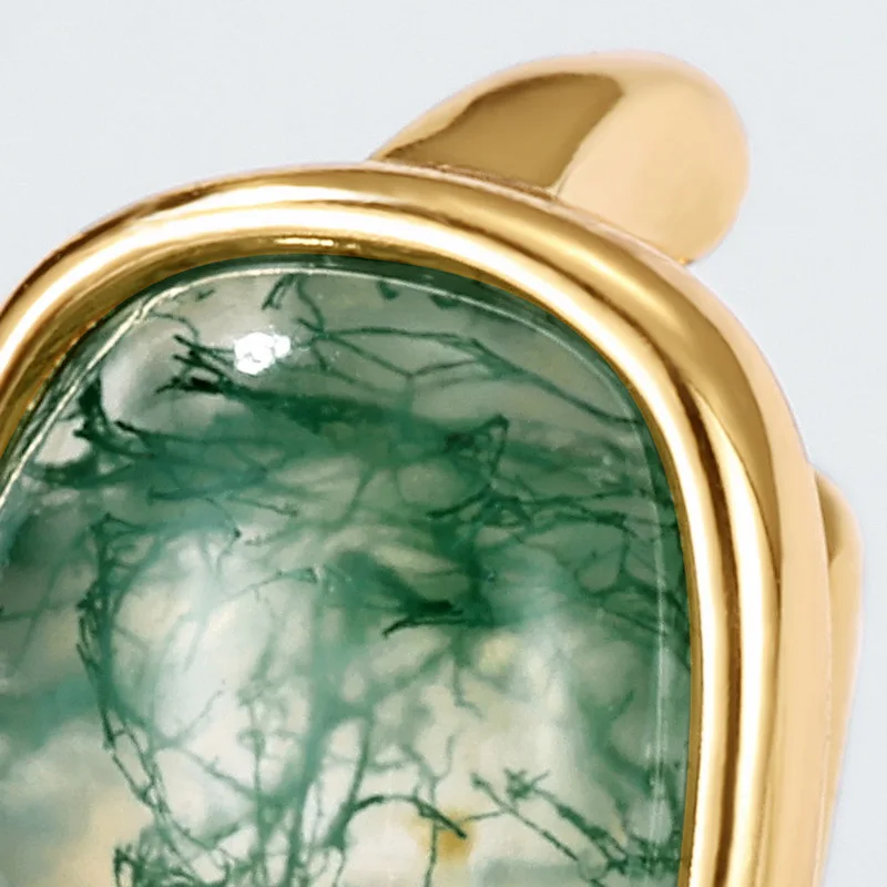 Jewelyking S925 Sterling Silver Green Moss Agate Square Studs Gold Plated JKES0087