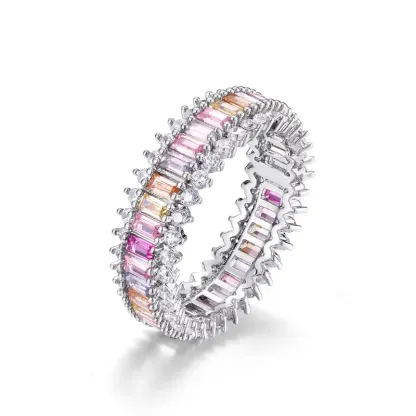 Best Selling Silver Rainbow Cubic Zirconia Anniversary Eternity Ring Multi Colors CZ Crystal Wedding Bands Rings for Women