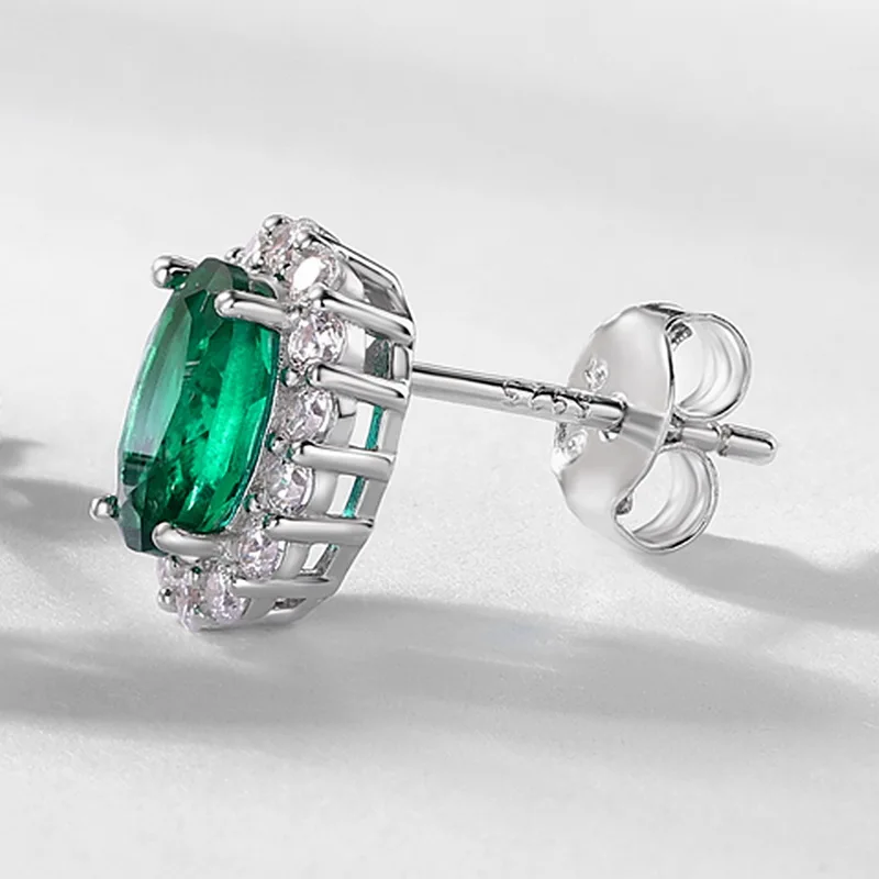 Retro Oval Lab Grow Emerald Earrings S925 Sterling Silver Full Colored Gemstone Light Luxury Jewelry for Women