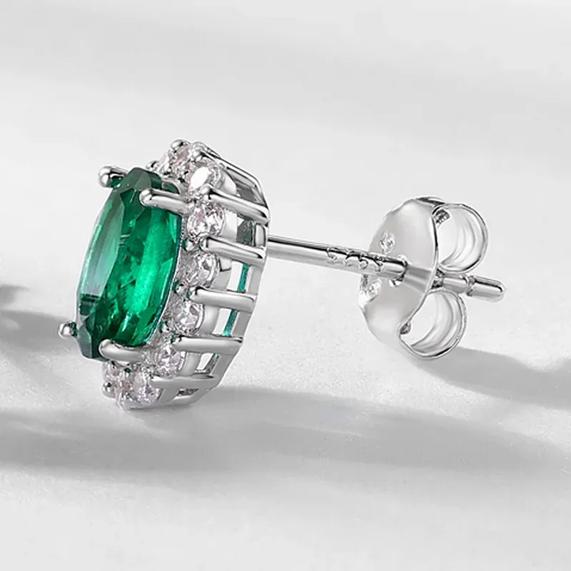 Retro Oval Lab Grow Emerald Earrings S925 Sterling Silver Full Colored Gemstone Light Luxury Jewelry for Women