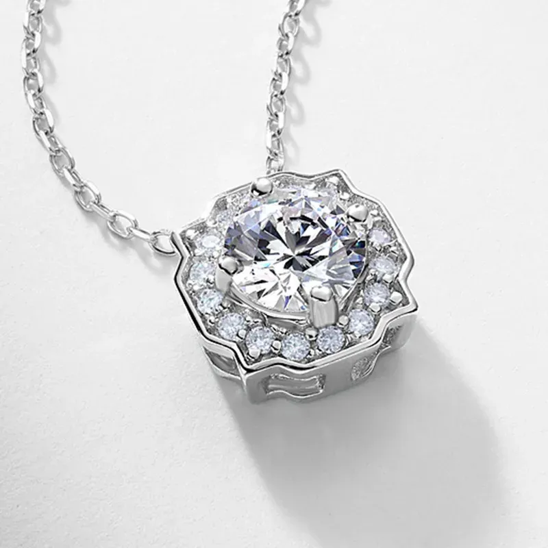 JewelyKing S925 Sterling Silver Non Tarnish Round Cut Lab Grown Diamond Necklace