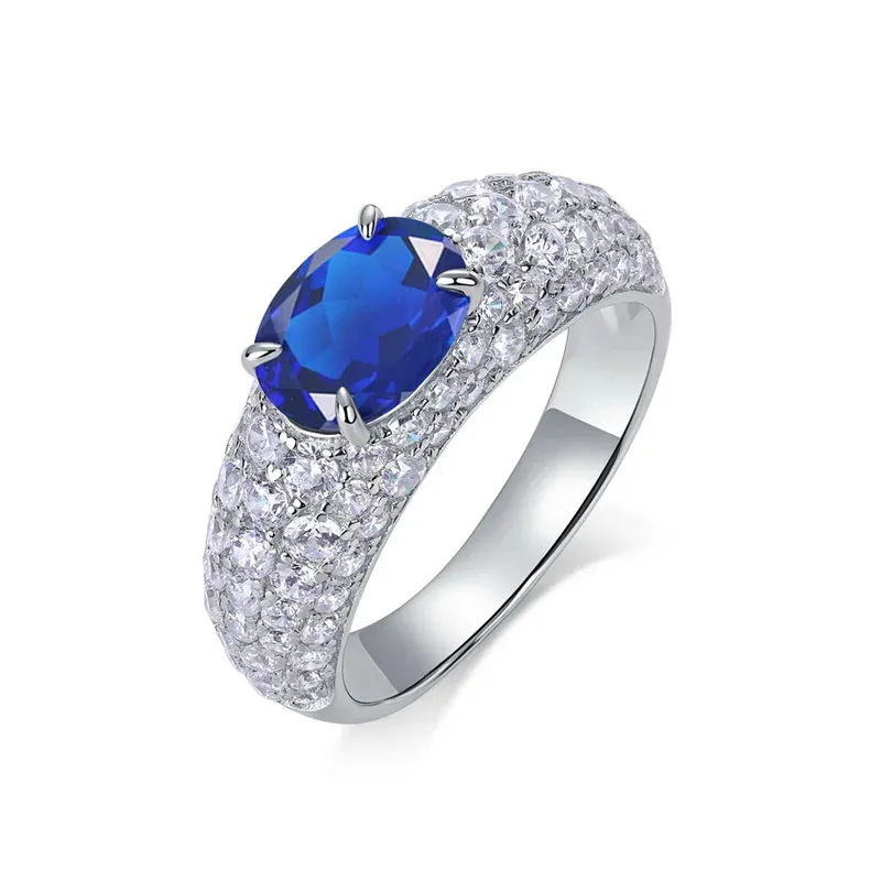 Luxury Customizable S925 Silver Women's Ring Full Diamond Lab Emerald Inlaid Classic Eternity Ring Bridal Set Anniversary Gift