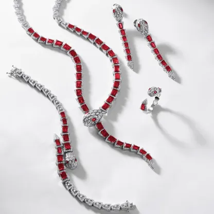 Silver Sterling S925 Earring Premium Snake Design Lab Grown Emerald Ear Stud