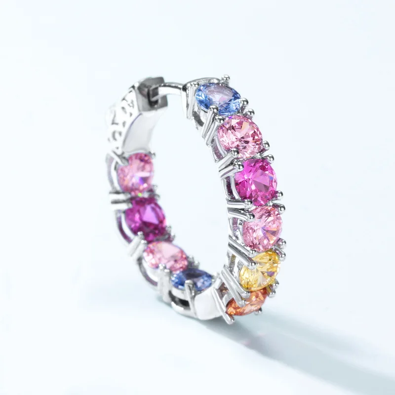 2026 Jewelry Supplier Hoops Earrings Silver Plated 925 Sterling Women Huggies Earrings With Aaa Cubic Colorful Zirconia Stone